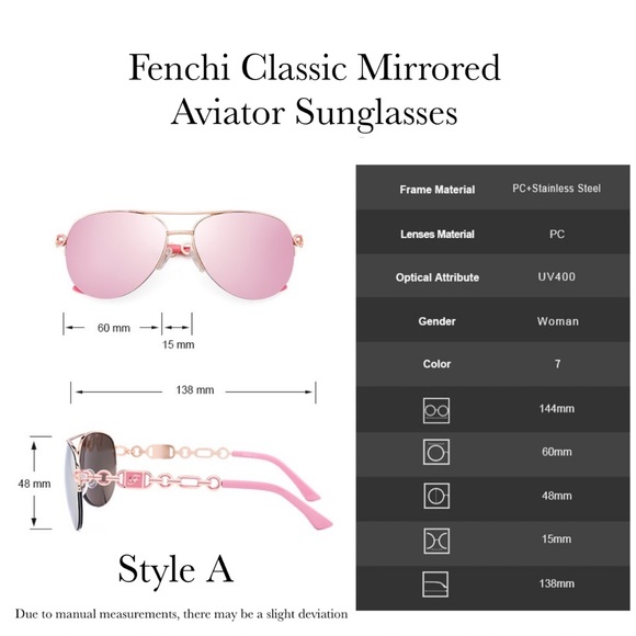 Fenchi Classic Pink Mirrored Aviator Sunglasses - Picture 14 of 16